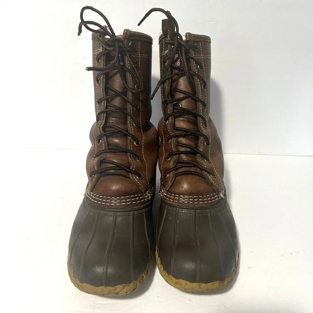 Vtg LL Bean Duck Boots Women 6 Brown Shearling Lined WP Hunting Leather Maine